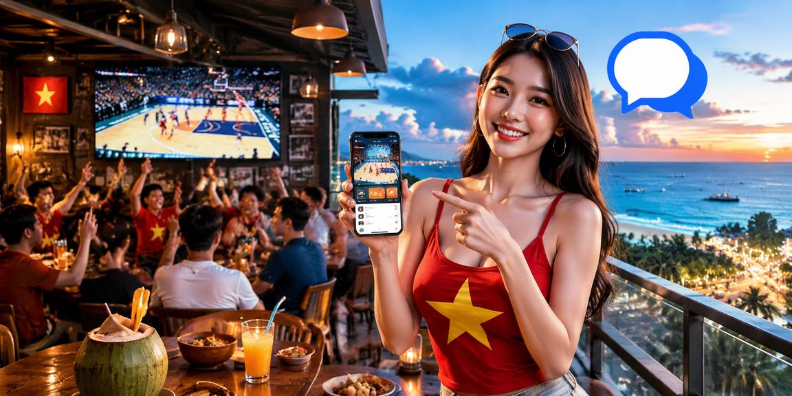 Người dùng Hà Nội xem kèo bóng rổ trên điện thoại tại bãi biển dịp cuối tuần