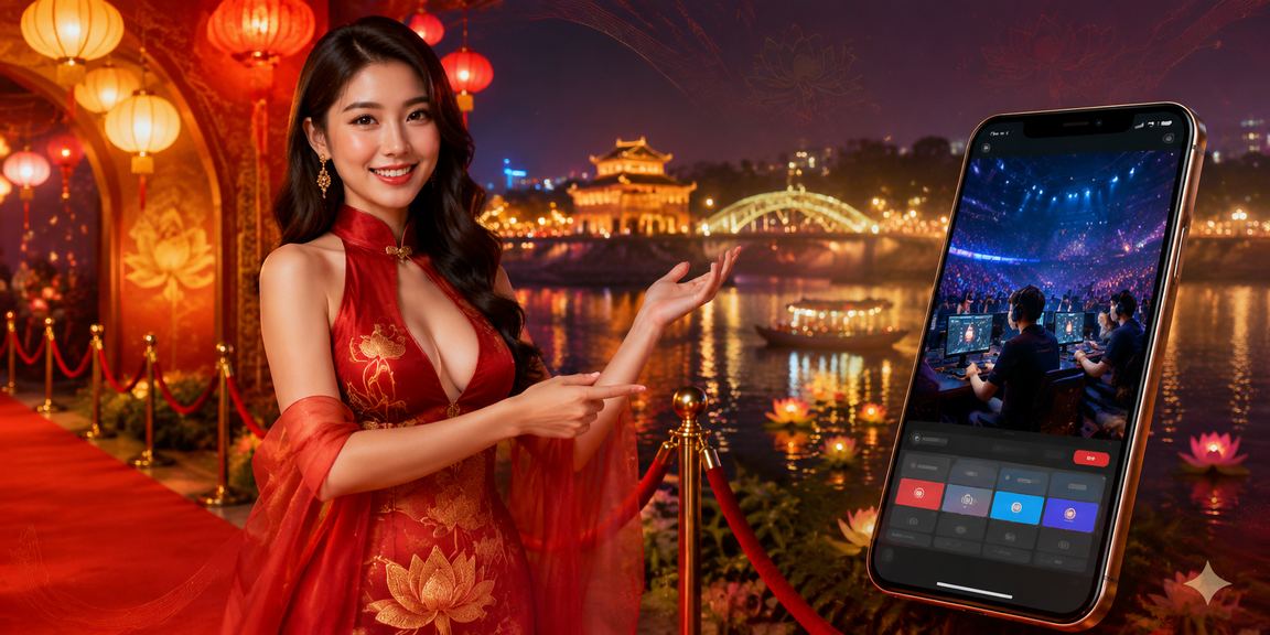 Người dùng tại chợ đêm Huế theo dõi kết quả giải esports trên điện thoại với không khí sôi động