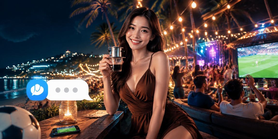 Người dùng tại Phú Quốc kiểm tra voucher cá cược trên điện thoại bên ly cà phê buổi sáng